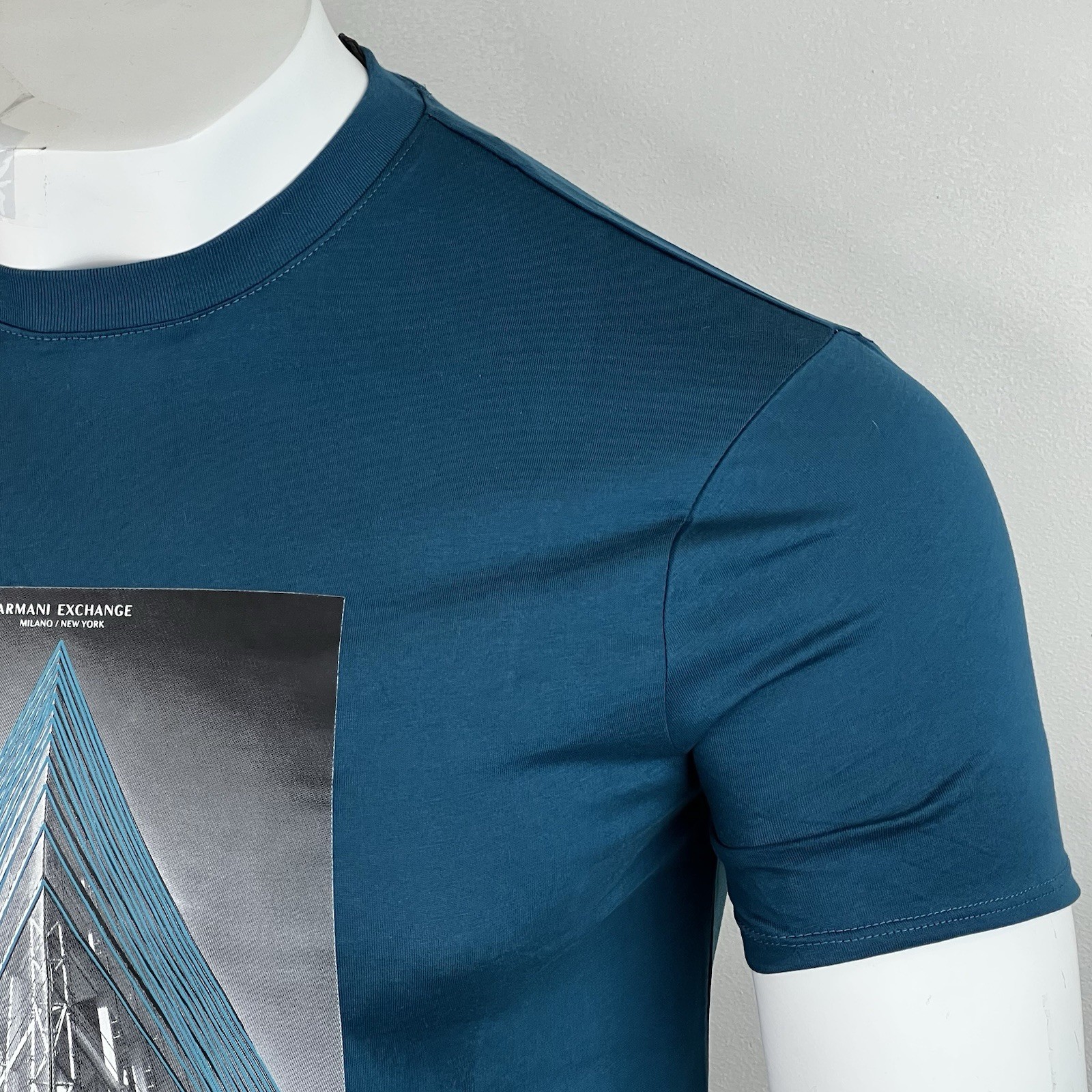 Armani Exchange Men Crewneck Short Sleeve Regular Fit T-shirt Aegean Blue Logo
