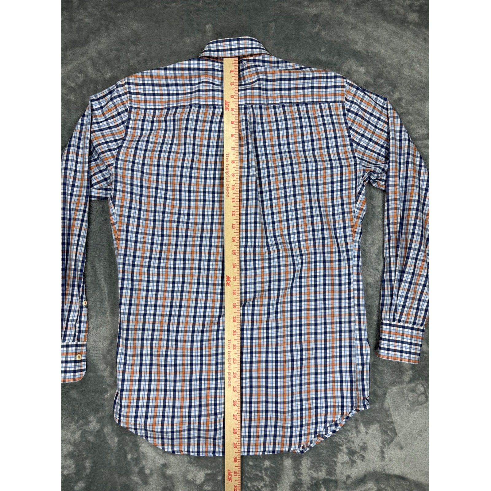 Peter Millar Mens Plaid Button Down Shirt Small Navy Orange Cotton MF15W100CBL