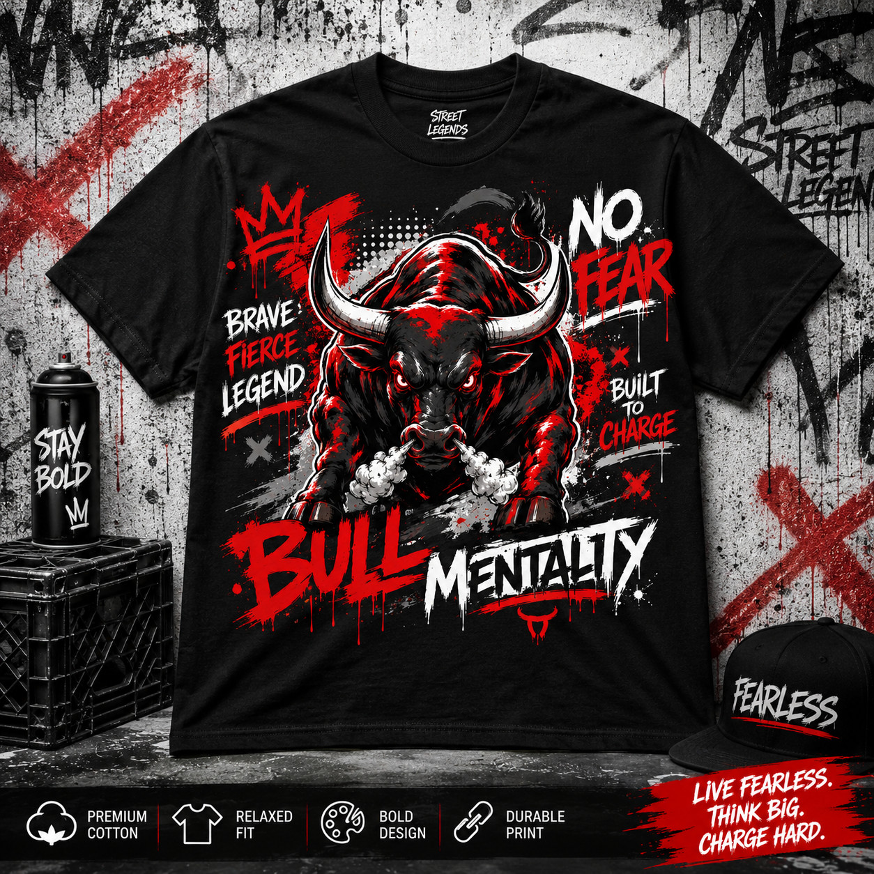 Bull Mentality Graphic Tee Shirt To Match Jordan 4 Toro Bravo Big & Tall Street