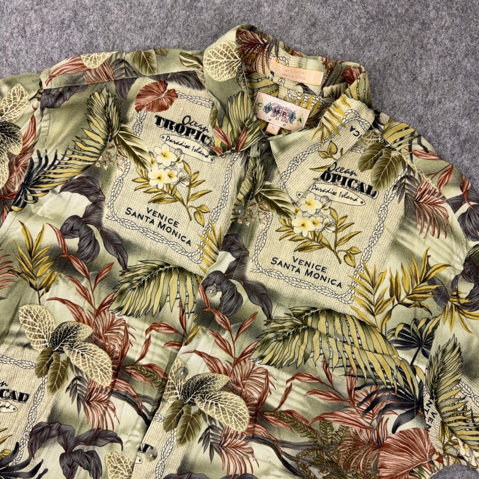VTG Campia Moda Shirt Mens Medium Tropical Venice Santa Monica Rayon Aloha 90s