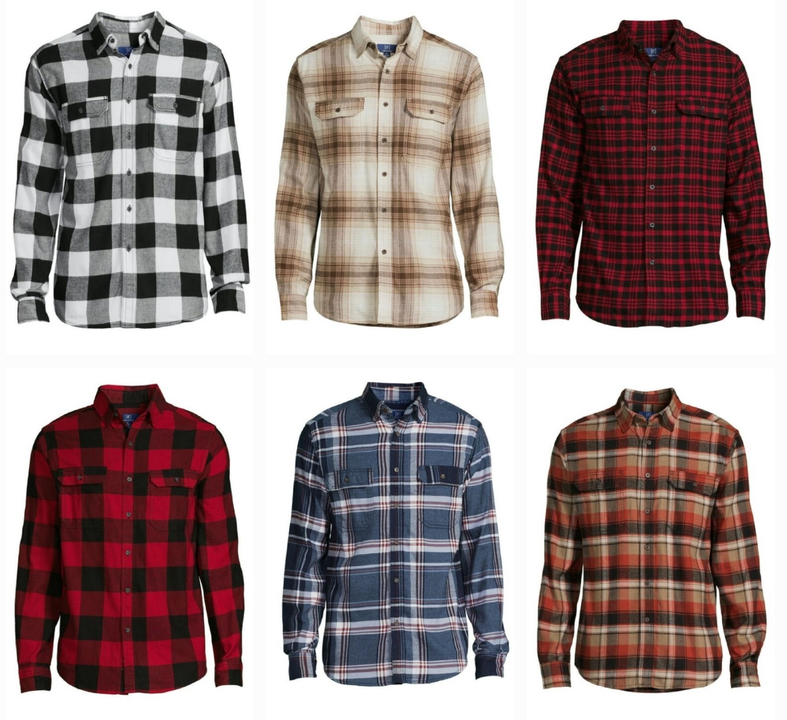 George Men’s Pick Color Relaxed Fit Button-up Long Sleeve Flannel Shirts: S-3XLT