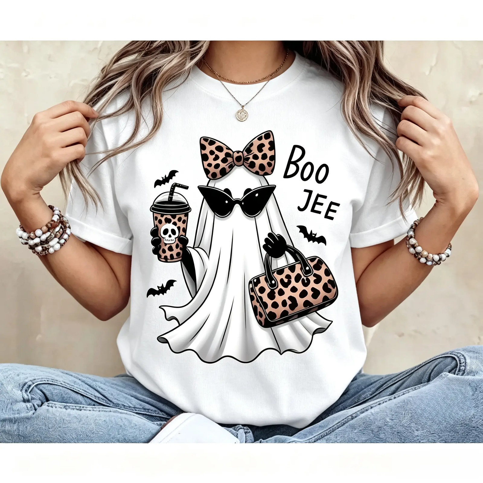 Boo-Jee Ghost Shirt Leopard Ghost Tee Ghost Coffee Shirt Funny Fall Shirt