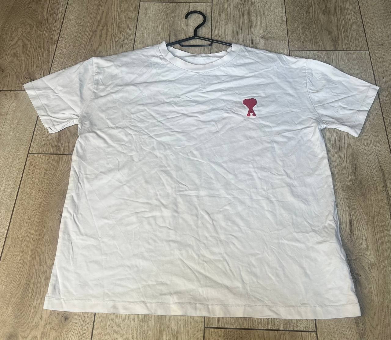AMI Paris Ami de Coeur Logo T-Shirt Men White Cotton Crew Neck Size M