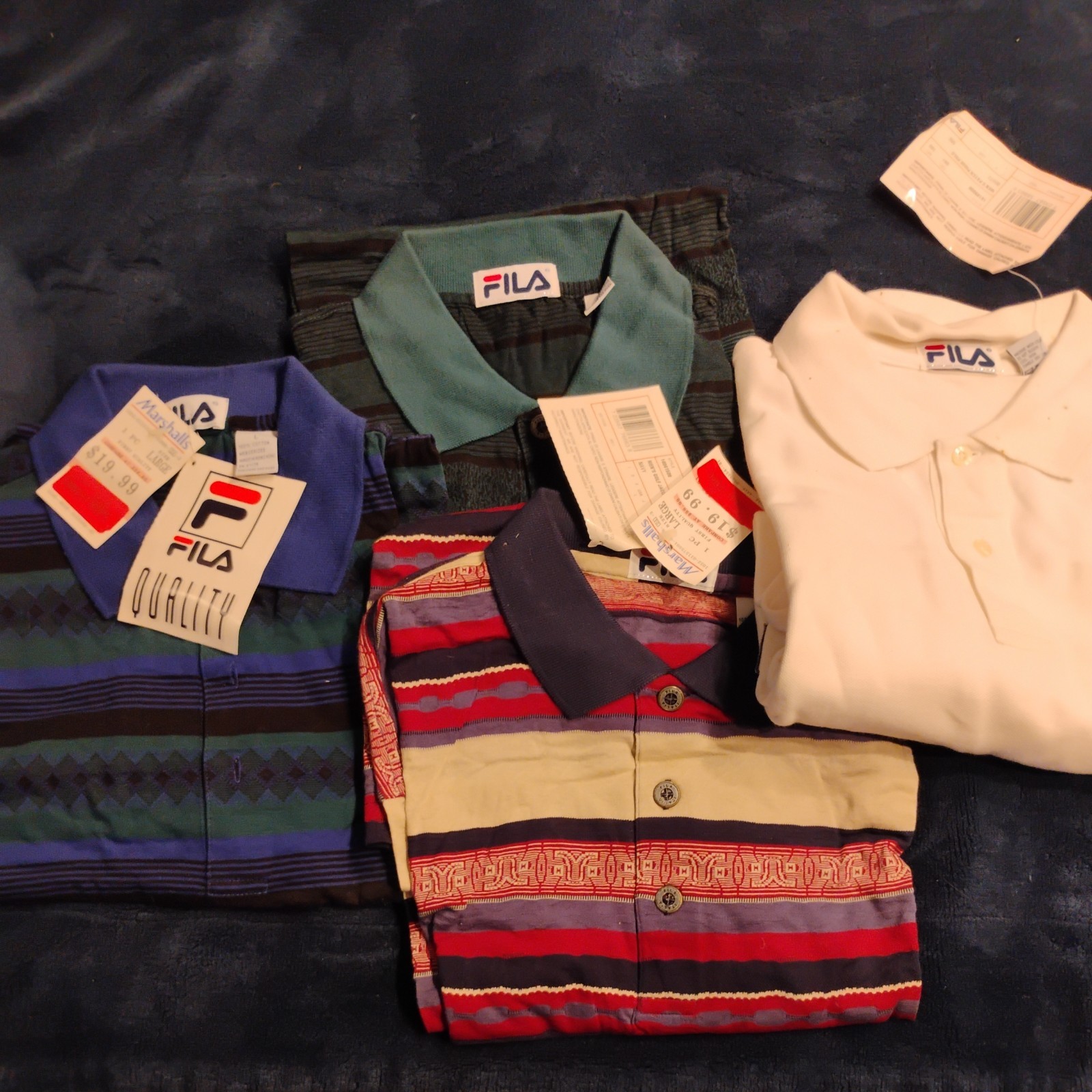 Lot of 4 Mens Golf Polo Shirt Large, Fila, vintage new with tags see description