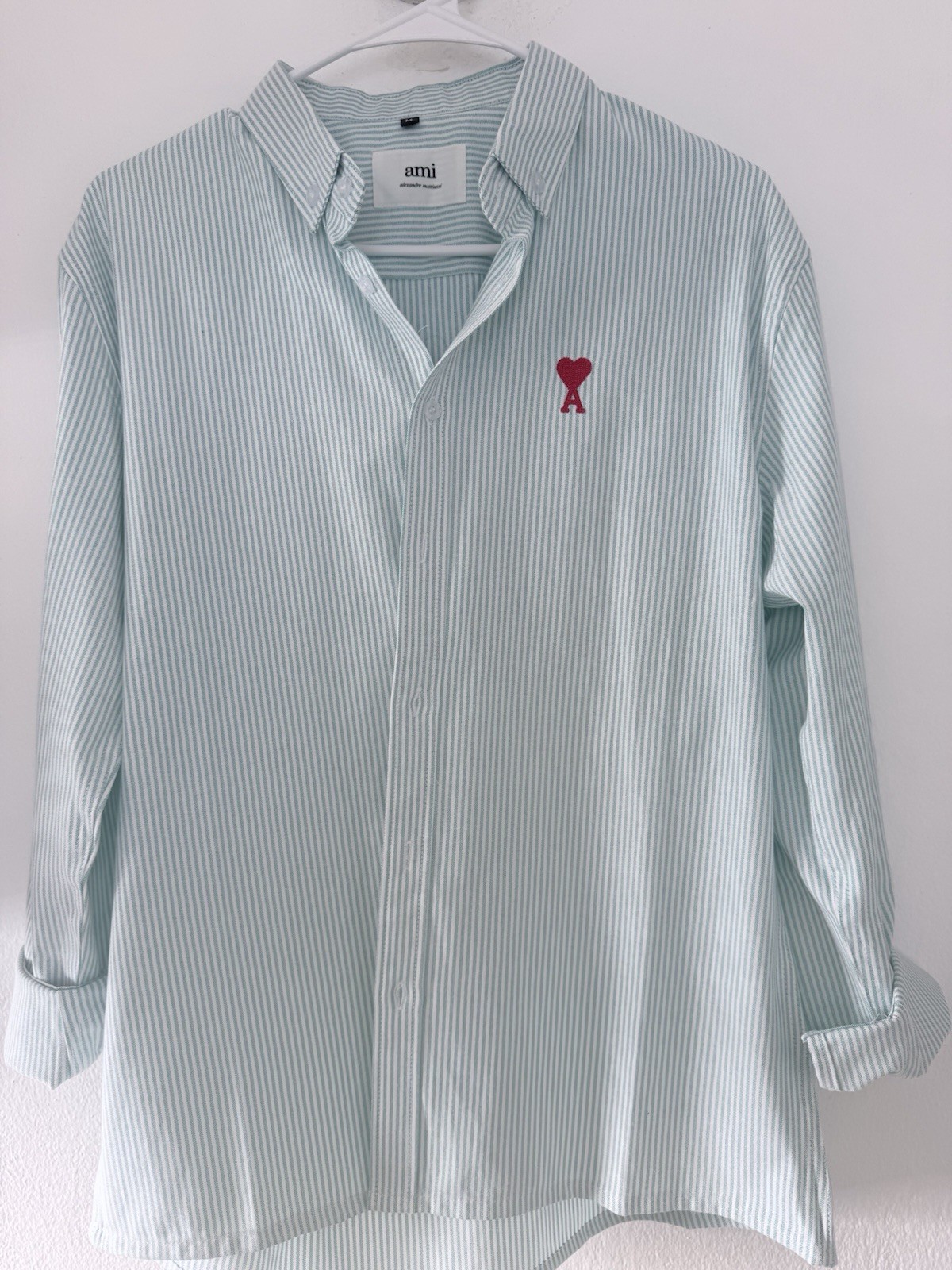 AMI Paris Ami de Coeur Heart Logo Striped Button Down Shirt Men’s Size M Cotton