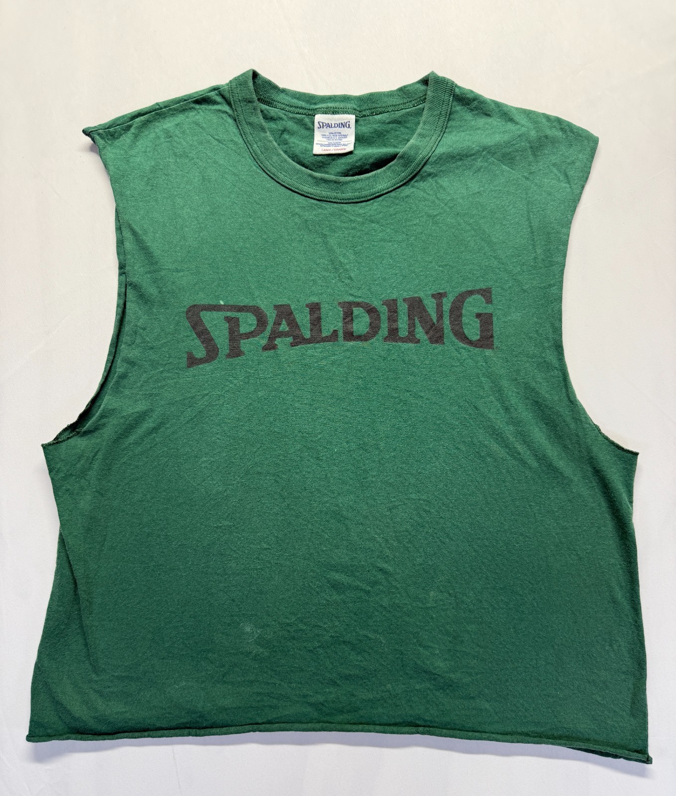 Spalding Tank Top Mens Large Green Graphic Print Spellout Logo Cotton Everyday