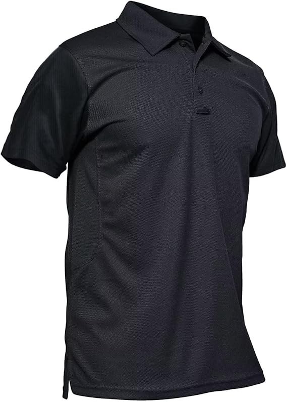 NEW MAGCOMSEN Men’s Black Polo Shirt Non-stretchable Short Sleeve Golf Shirt