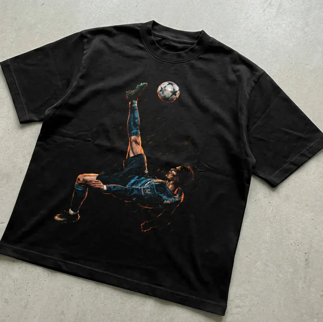 Ronaldo Bicycle Kick T-Shirt, CR7 Vintage Graphic Tees, Unisex Soccer Shirt
