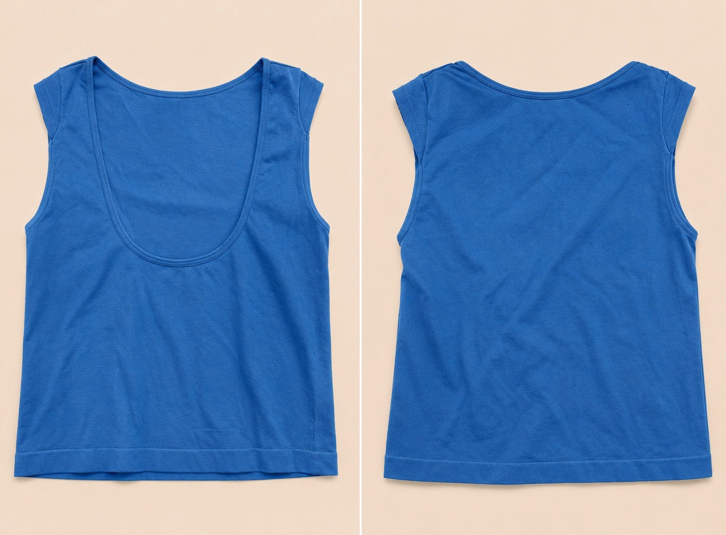 Blue Solid Sleeveless Scoop Neck T-Shirt Tank Top, Regular Size 2XS