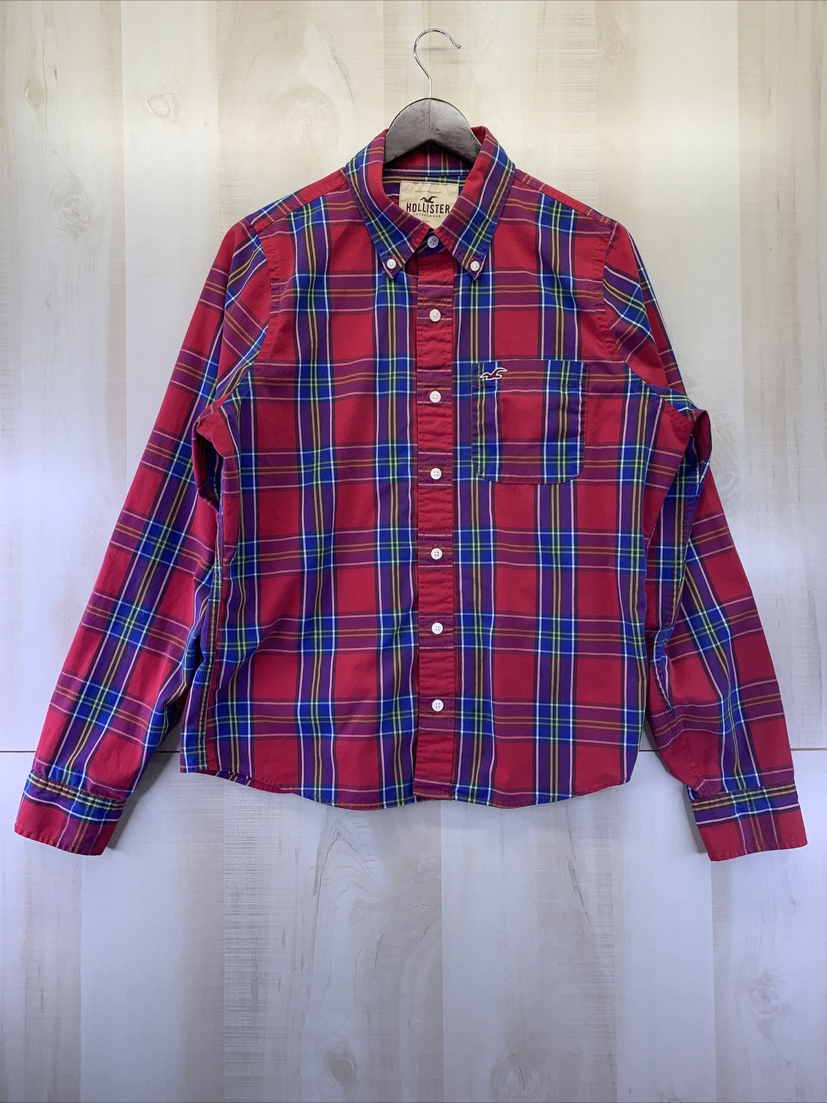 Hollister Men’s/Teens SZ L Red Plaid Button Down Shirt-5174
