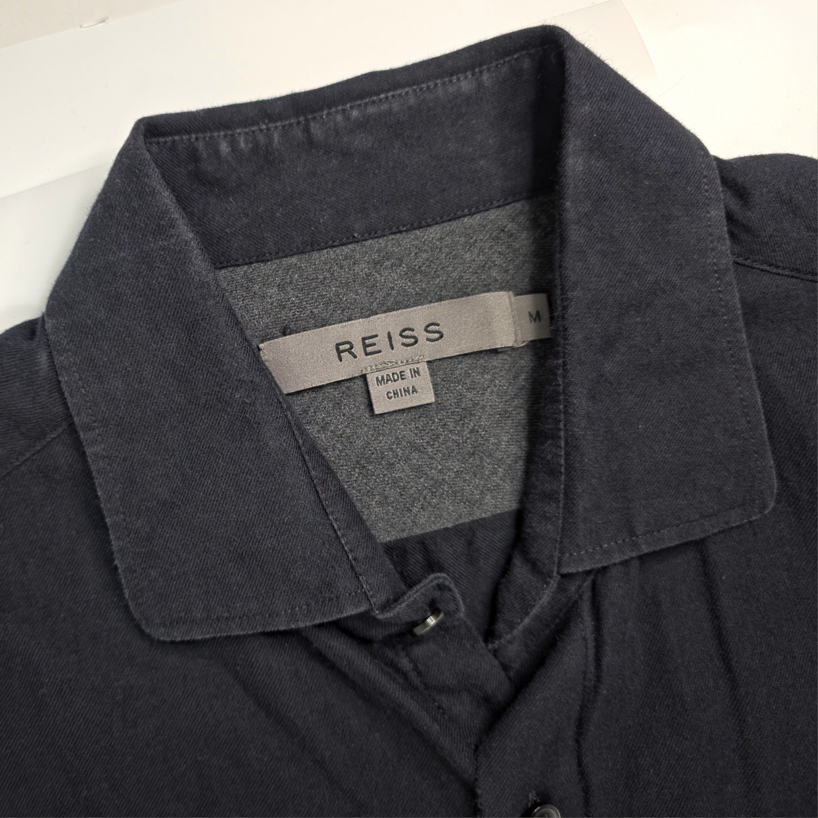 Reiss Black Button Down Shirt Men M Cotton Long Sleeve Utility Workwear