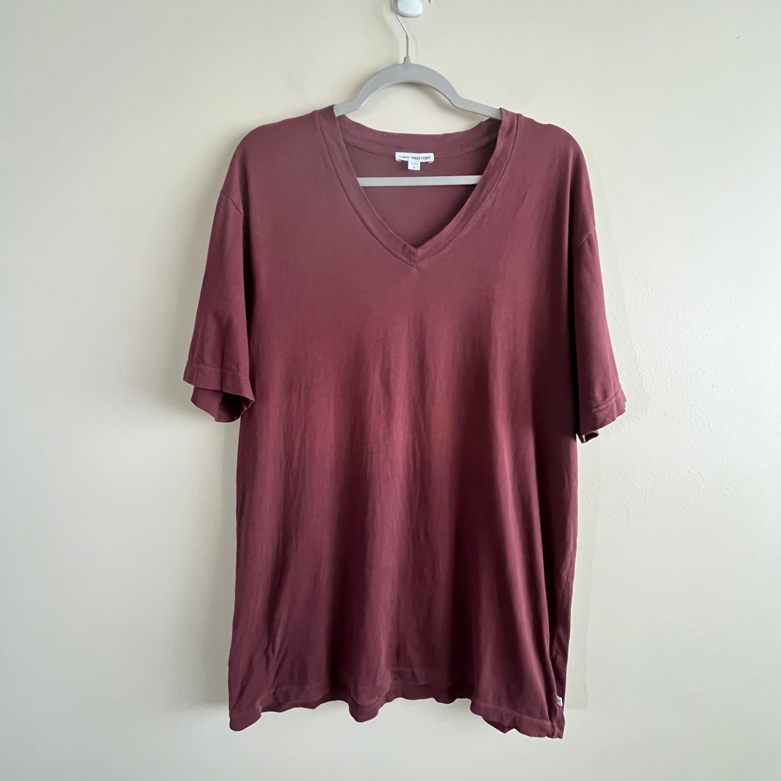 James Perse Standard V Neck Tee Burgundy Cotton Minimalist Size 4 Mens XL