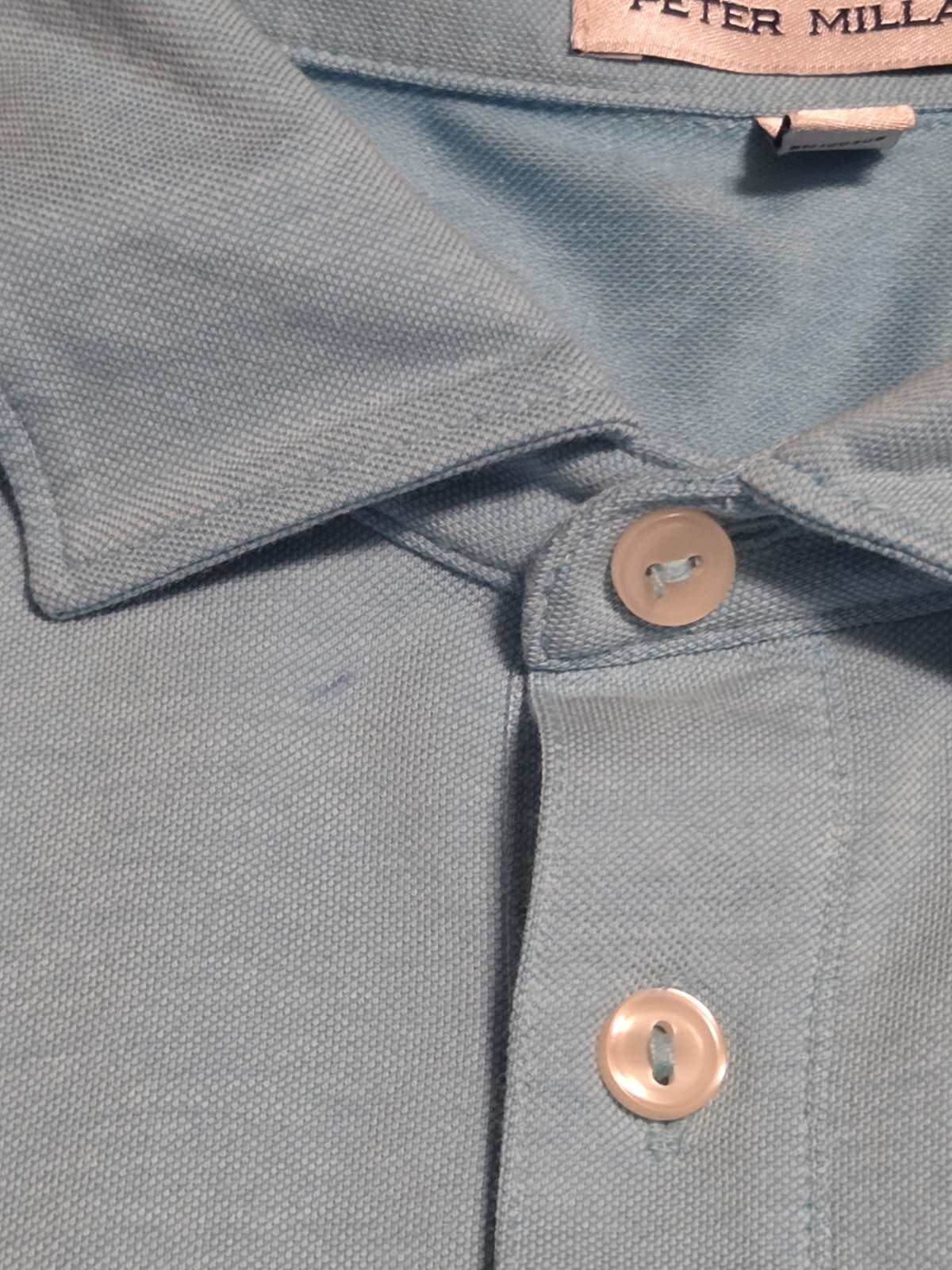 Peter Millar Polo L Solid Blue Knit Cotton Polyester Spandex Blend