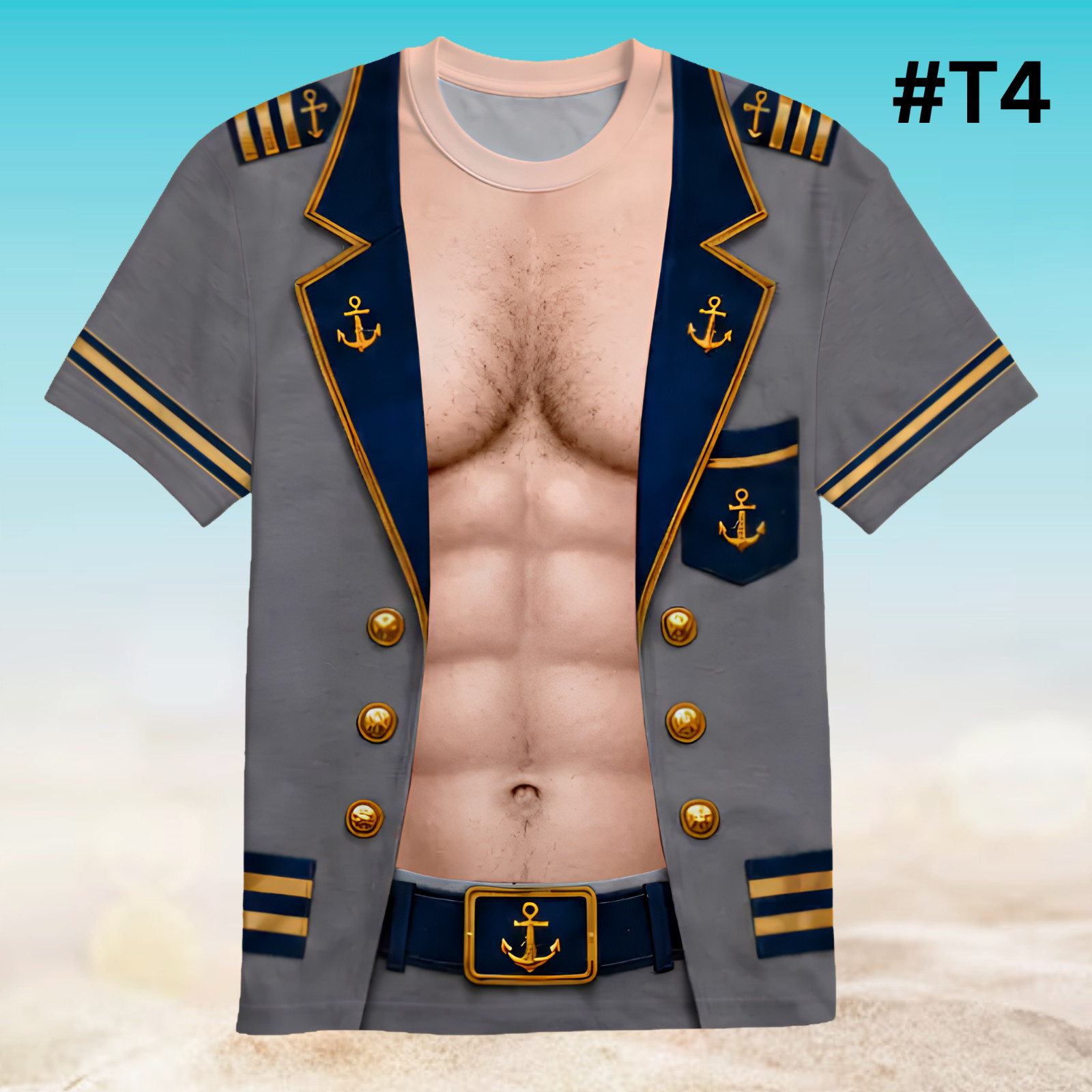 Captain Costume T-Shirt 3D Muscle Sailor Halloween Cruise Funny Shirt(S-5XL)