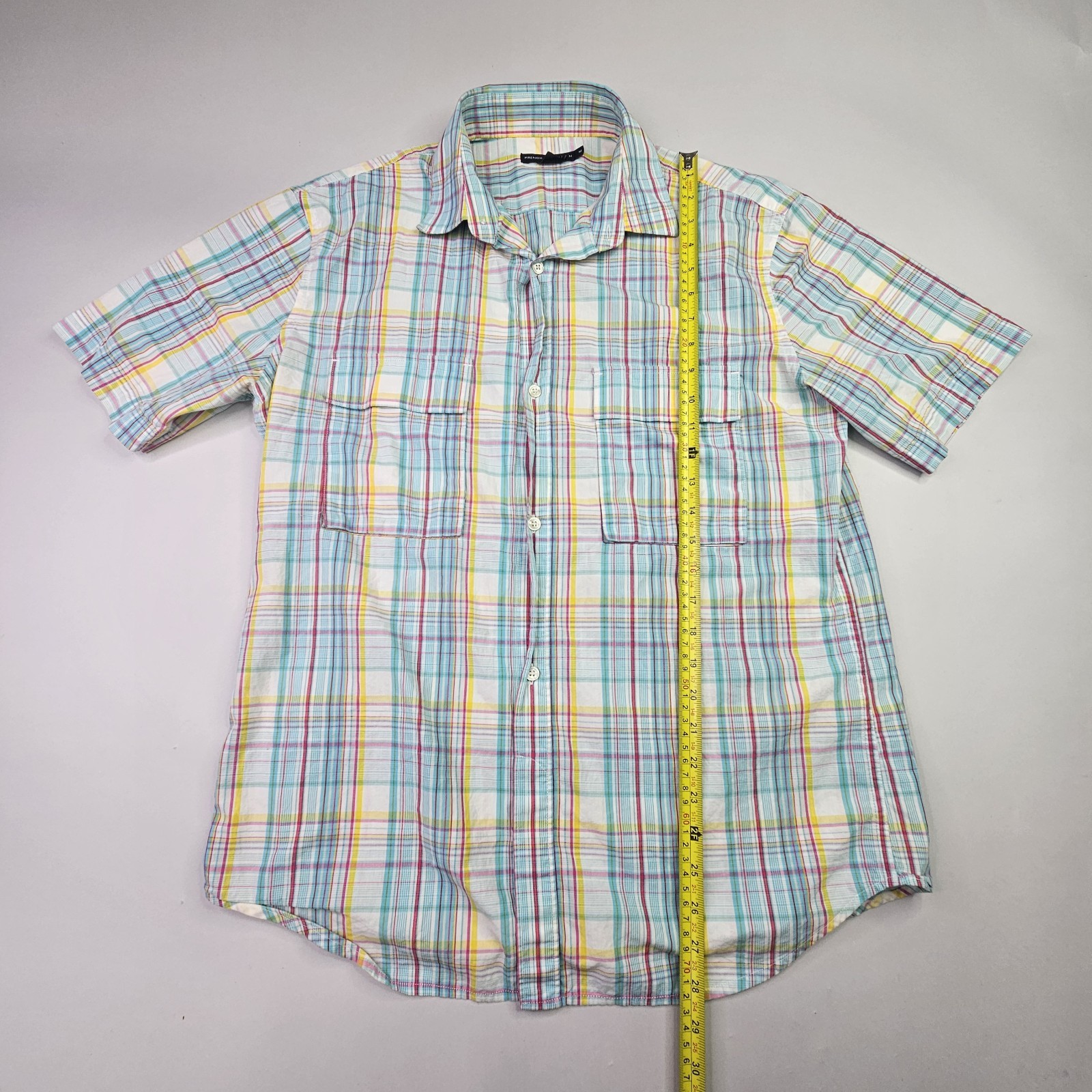 French Connection Men’s Plaid Shirt Size M Multi-Color Short Sleeve Cotton