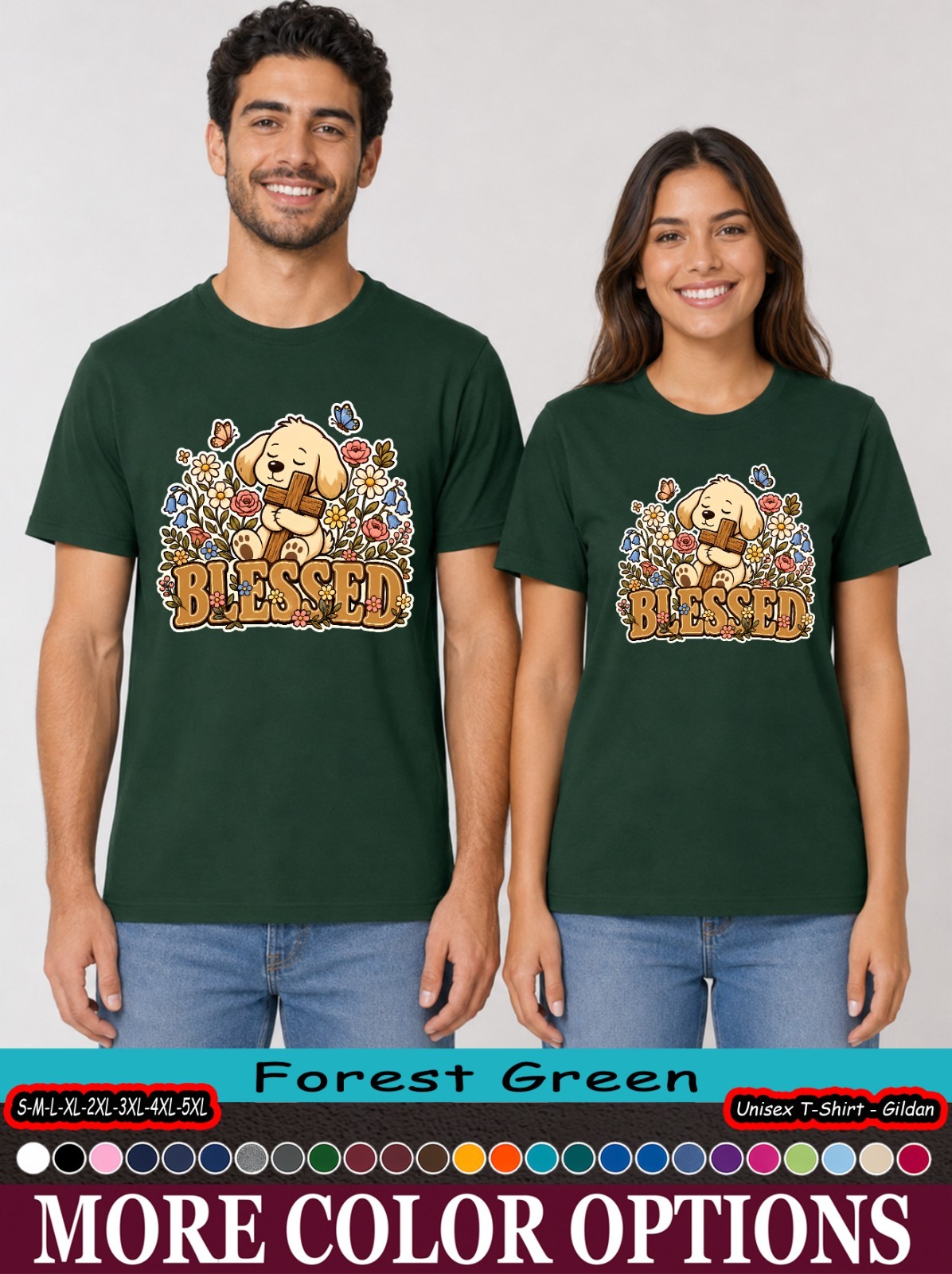 Blessed Puppy Christian Shirt, Cute Dog Cross Floral Faith Tee