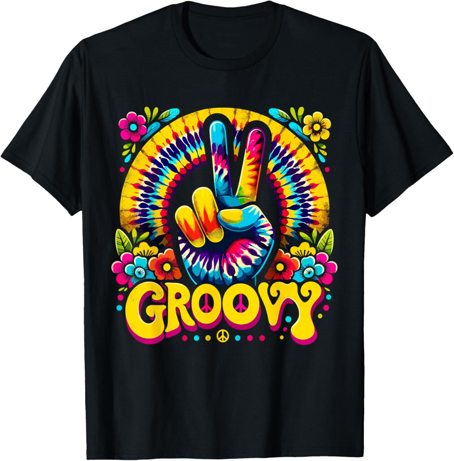 Tie Dye Groovy Peace Sign Hippie T-Shirt