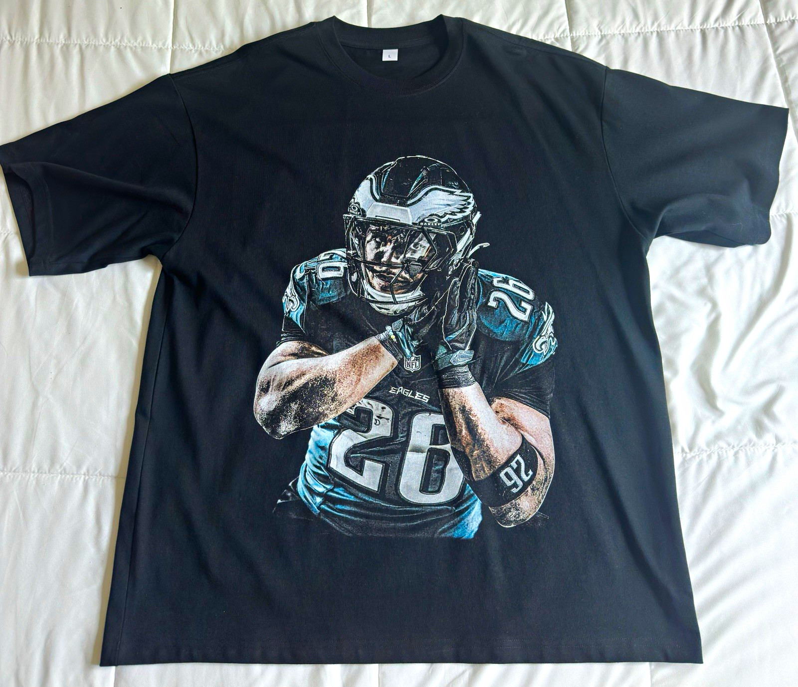 Men’s Black Philadelphia Eagles Player #26 Saquon Barkley tee size Large