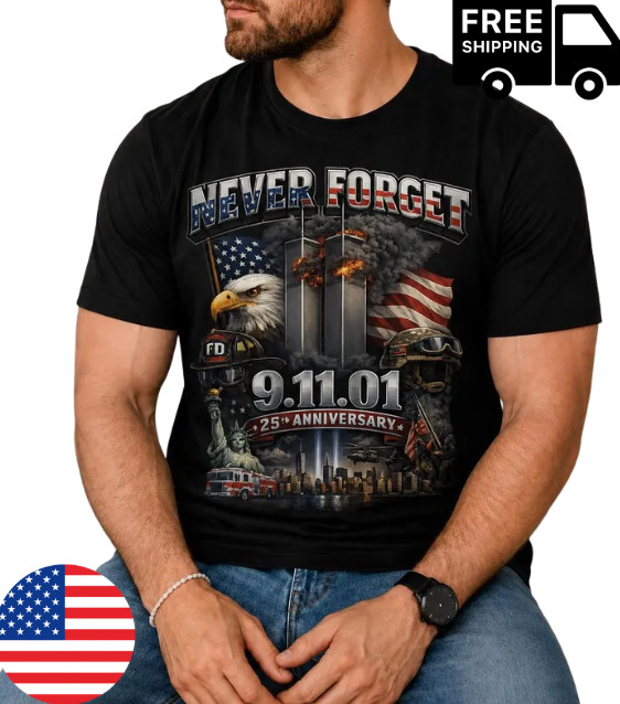 Never Forget 9/11 Memorial T-Shirt, Patriotic American Flag Tribute Tee