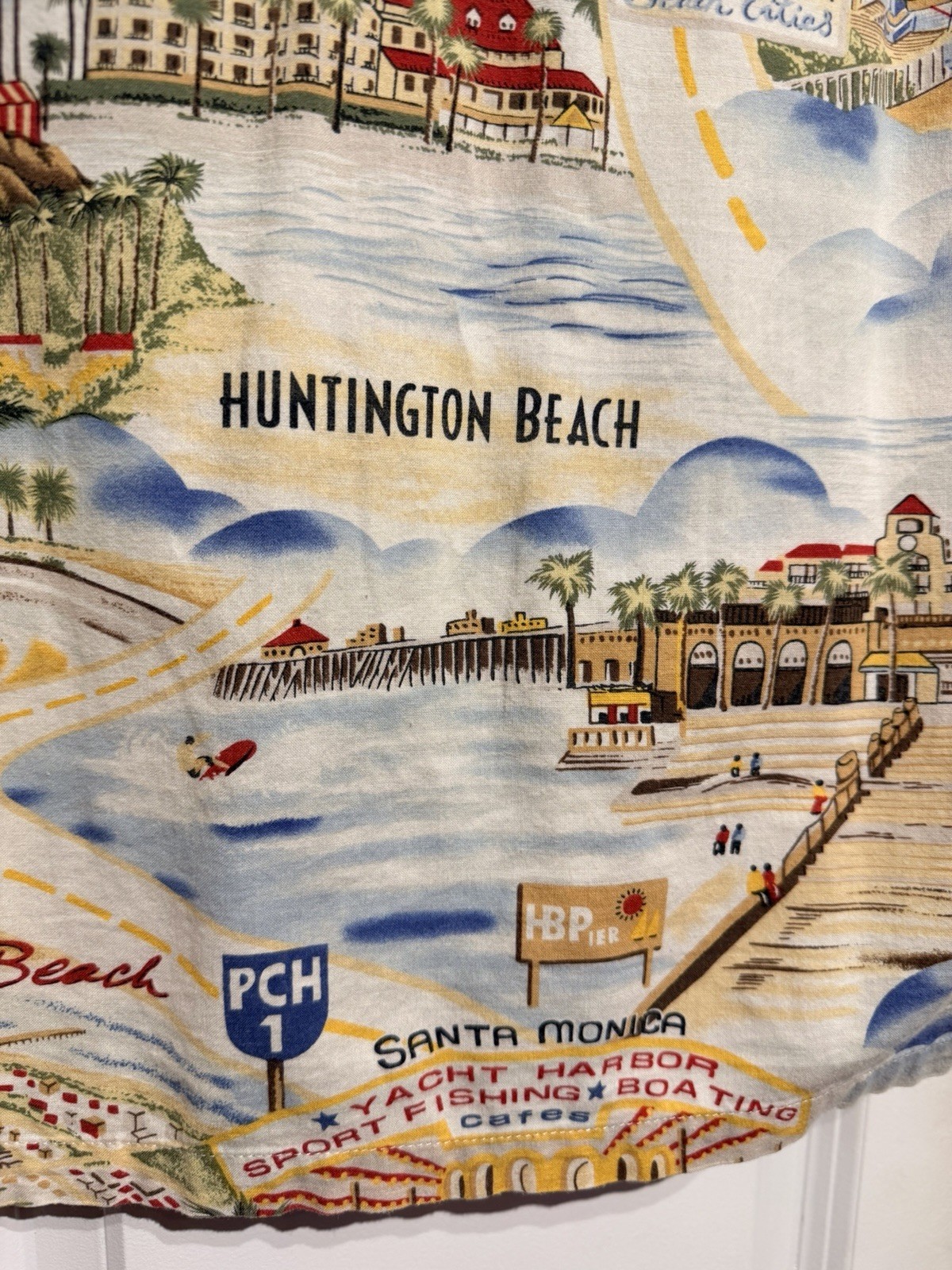 Surf Squirt California OC Beach Cities Santa Monica PCH Hawaiian Shirt Sz L