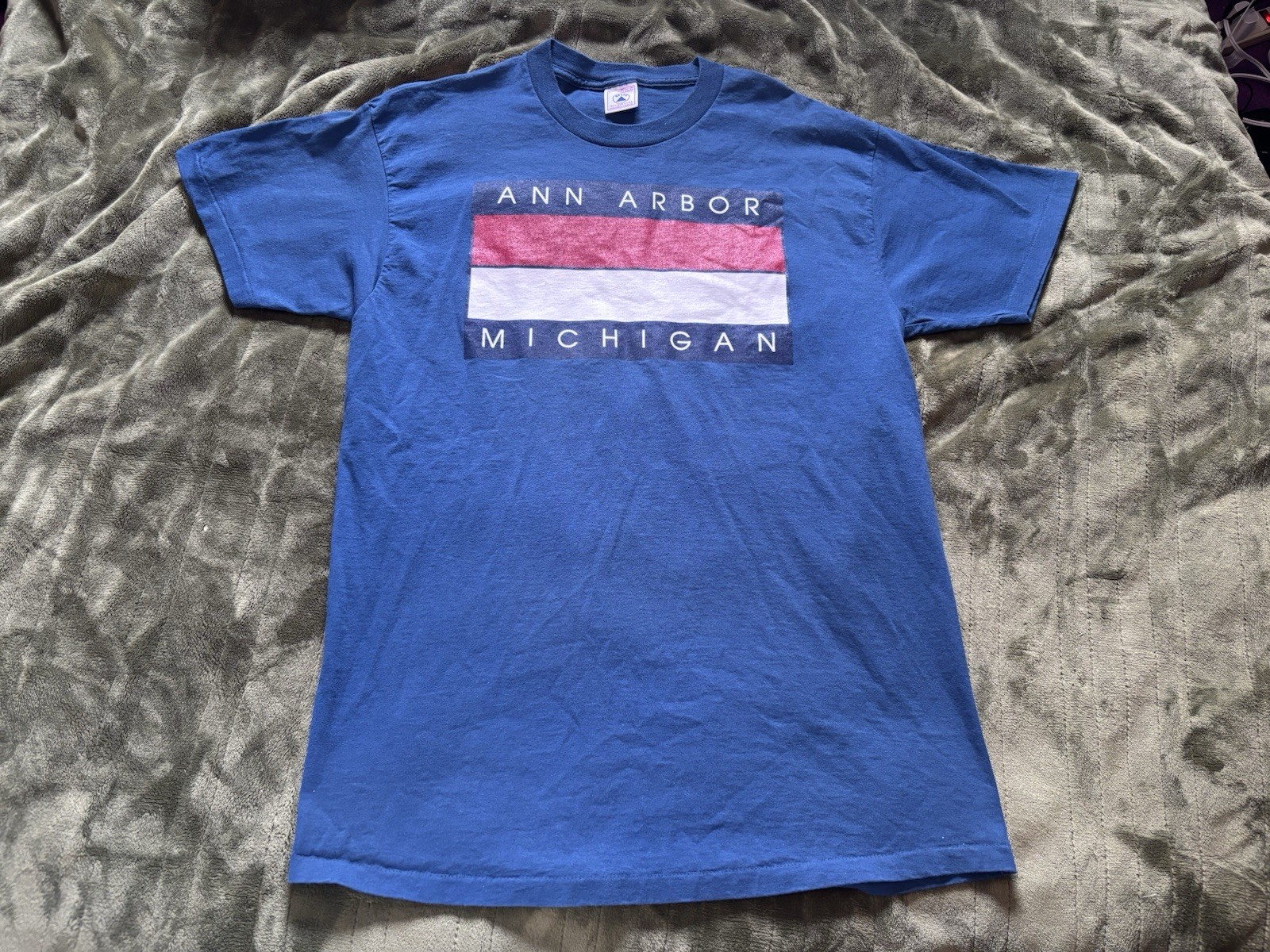 Vintage Ann Arbor Michigan Shirt Mens Large Blue 90s Single Stitch Delta City