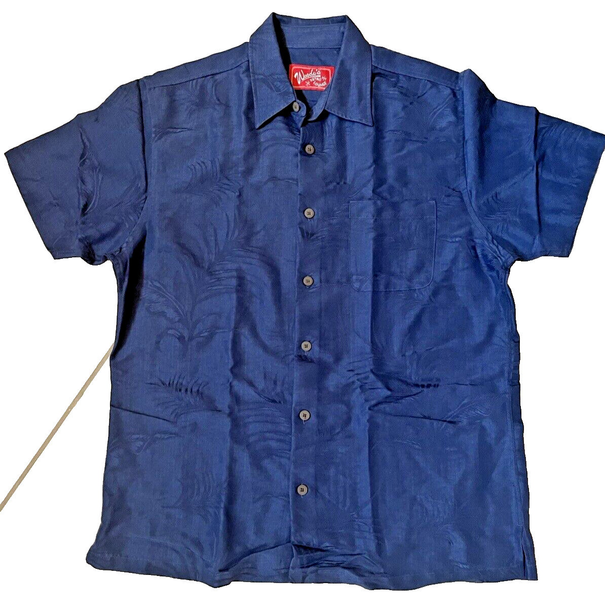 Woody’s Retro Lounge Mens Size Med Blue Hawaiian Shirt Short Sleeve Floral Aloha