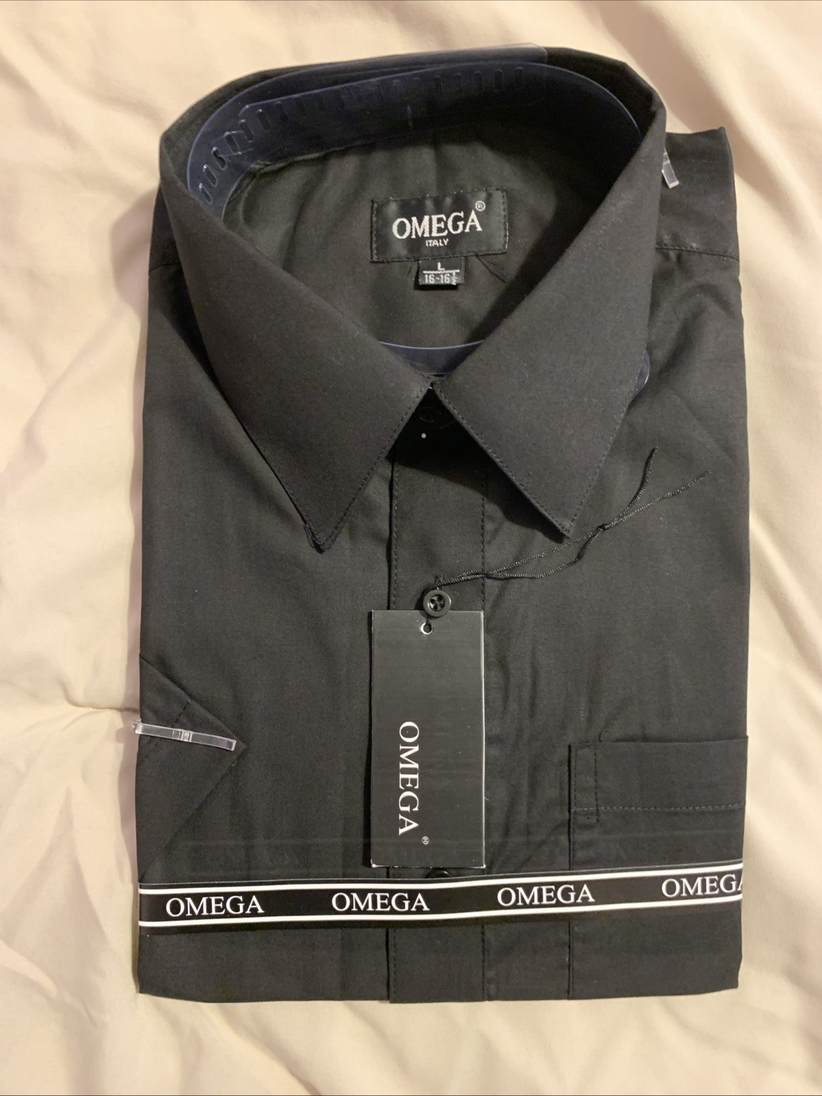 Omega Italy Men’s Short Sleeve Dress Shirt Solid Fit 16/16.5 – Black
