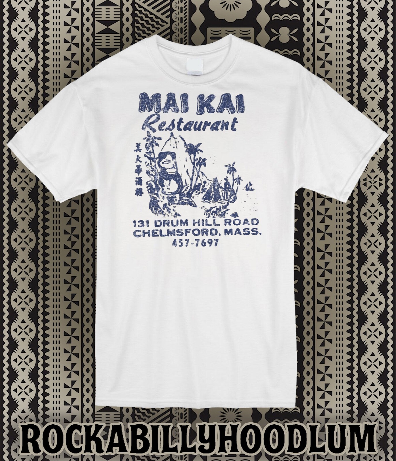 Retro Tiki Art Tee T Shirt 100% Cotton Bar Mug Restaurant Mai Kai MA