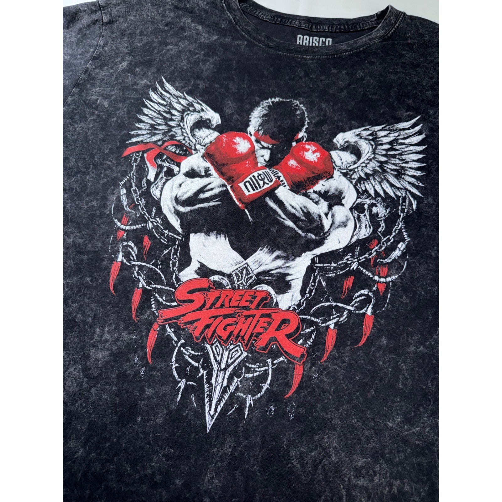 Brisco Brands Street Fighter Ryu Angel Graphic Tee Acid Wash Gray Mens 2X NWOT