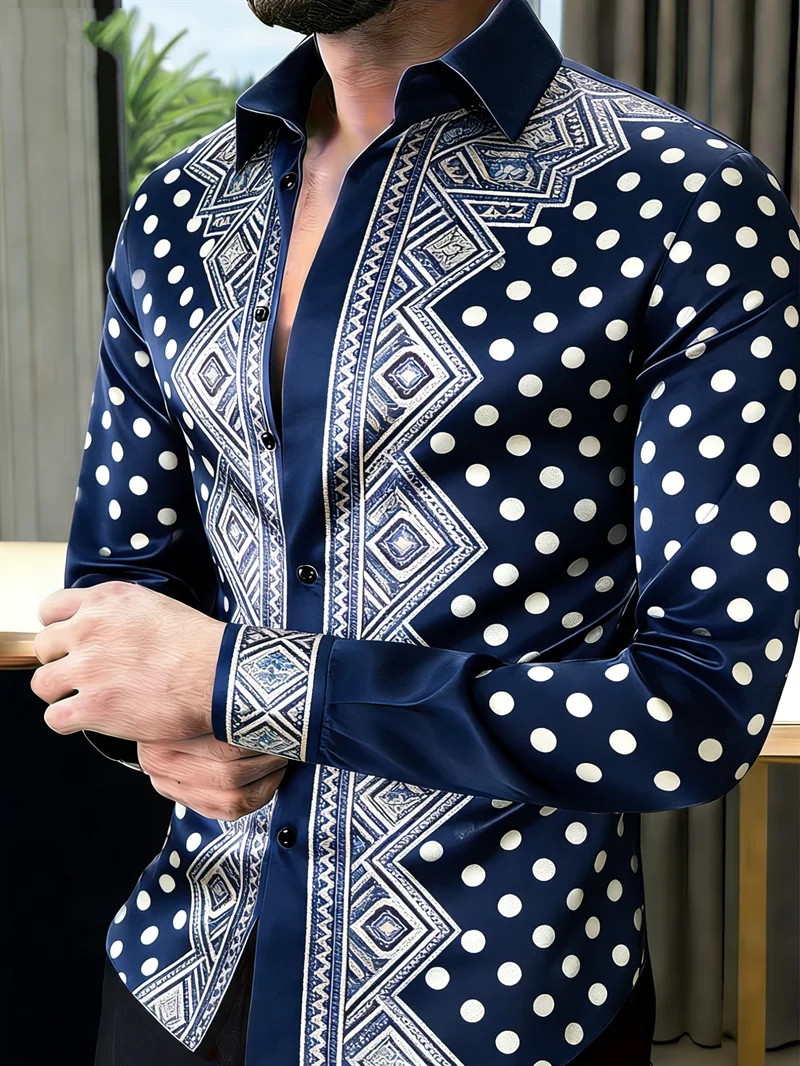 Button Down Shirt Men Fashion Dot Casual Hawaiian Mens Shirt Stylish Top Mens