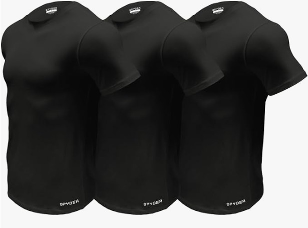 Spyder Mens Performance Moisture Wicking Crew Neck Undershirts – 3 Pack