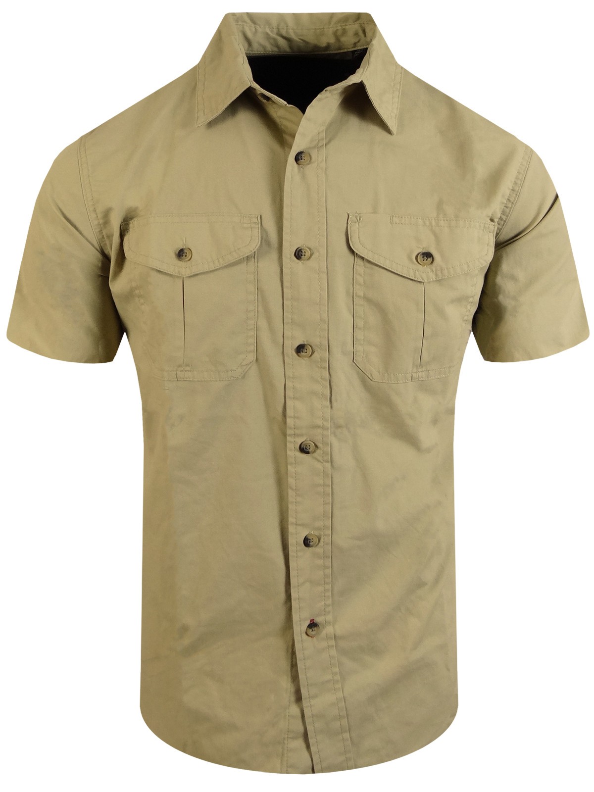 Twill Cotton Shirt Men Short Sleeve Flap Pockets Casual Workwear Button Pen Slot