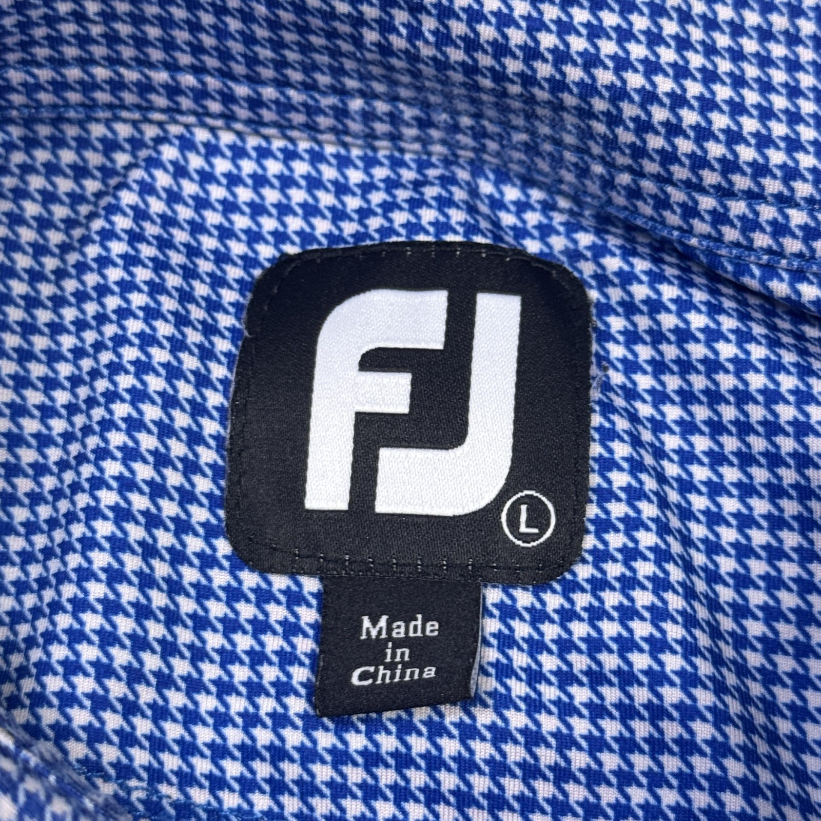 FootJoy Houndstooth Polo Shirt Mens L Blue Short Sleeve Golf Polyester Spandex