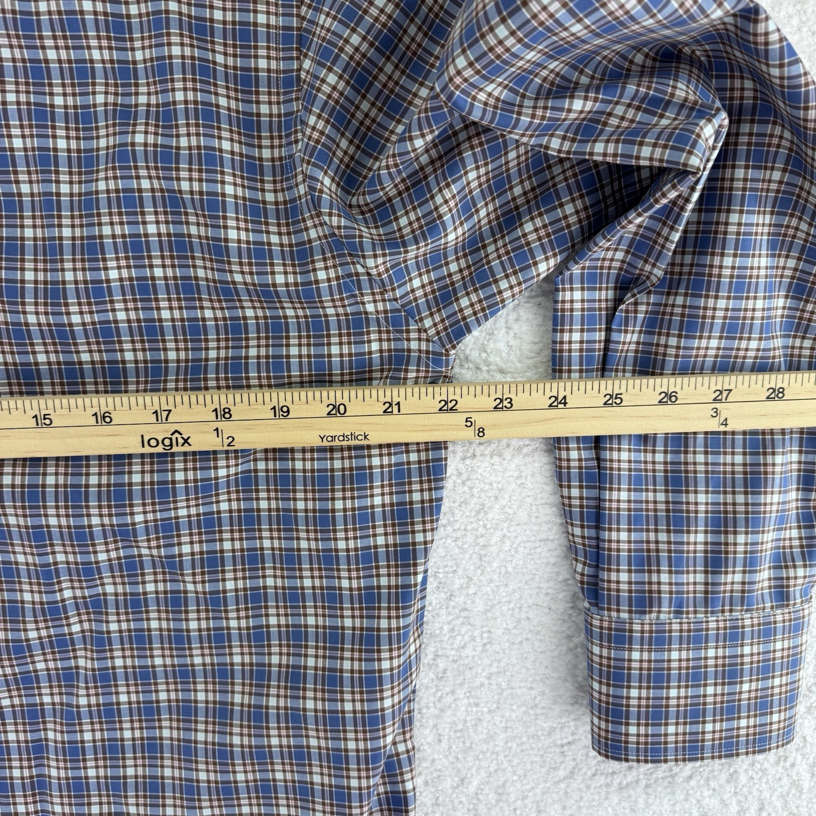 Eton Contemporary Button Up Shirt Size Medium 40 15.75 Blue Brown Plaid