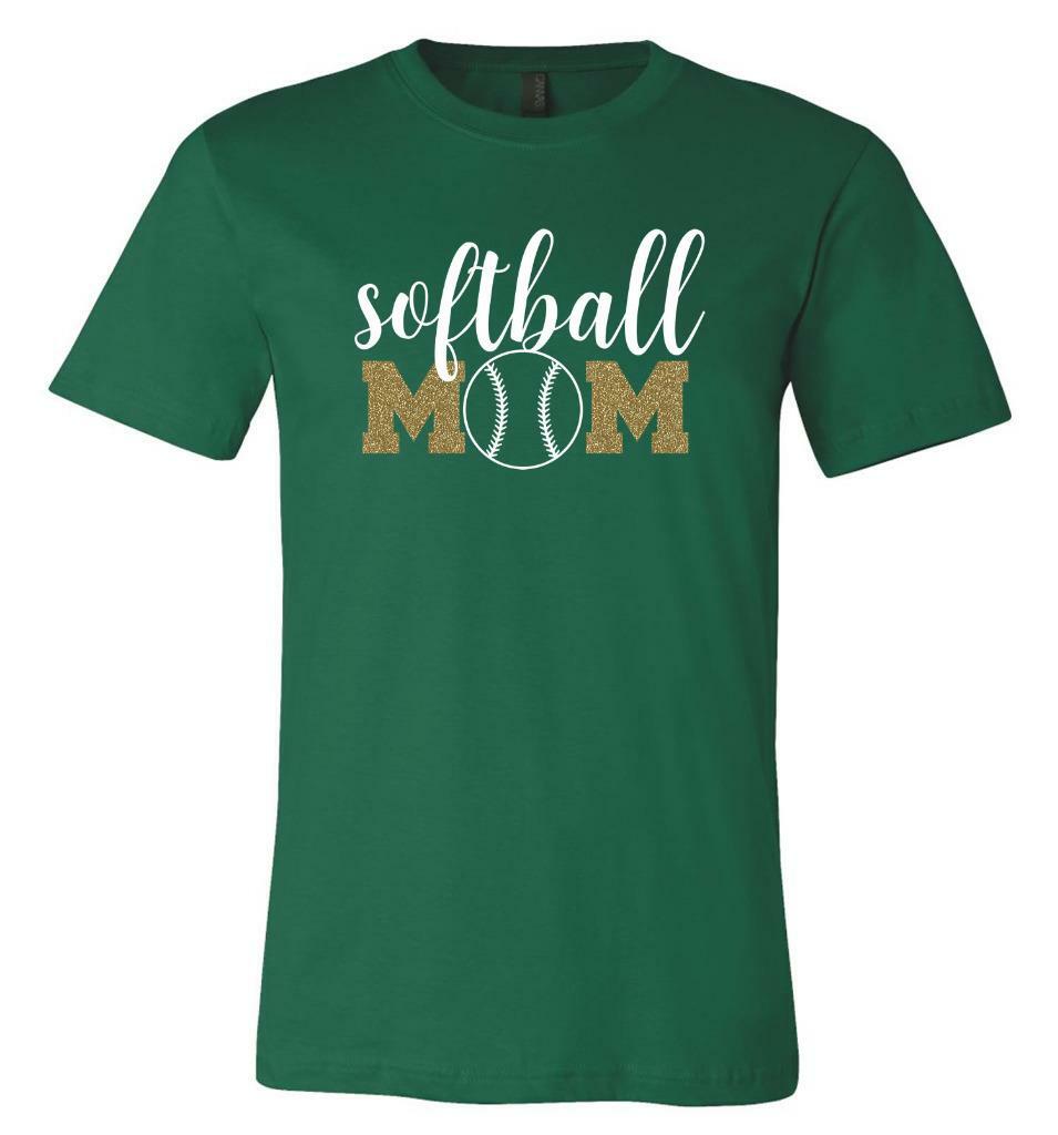 Personalized Softball Mom Glitter T-Shirt Custom Softball Mom Sports Tee