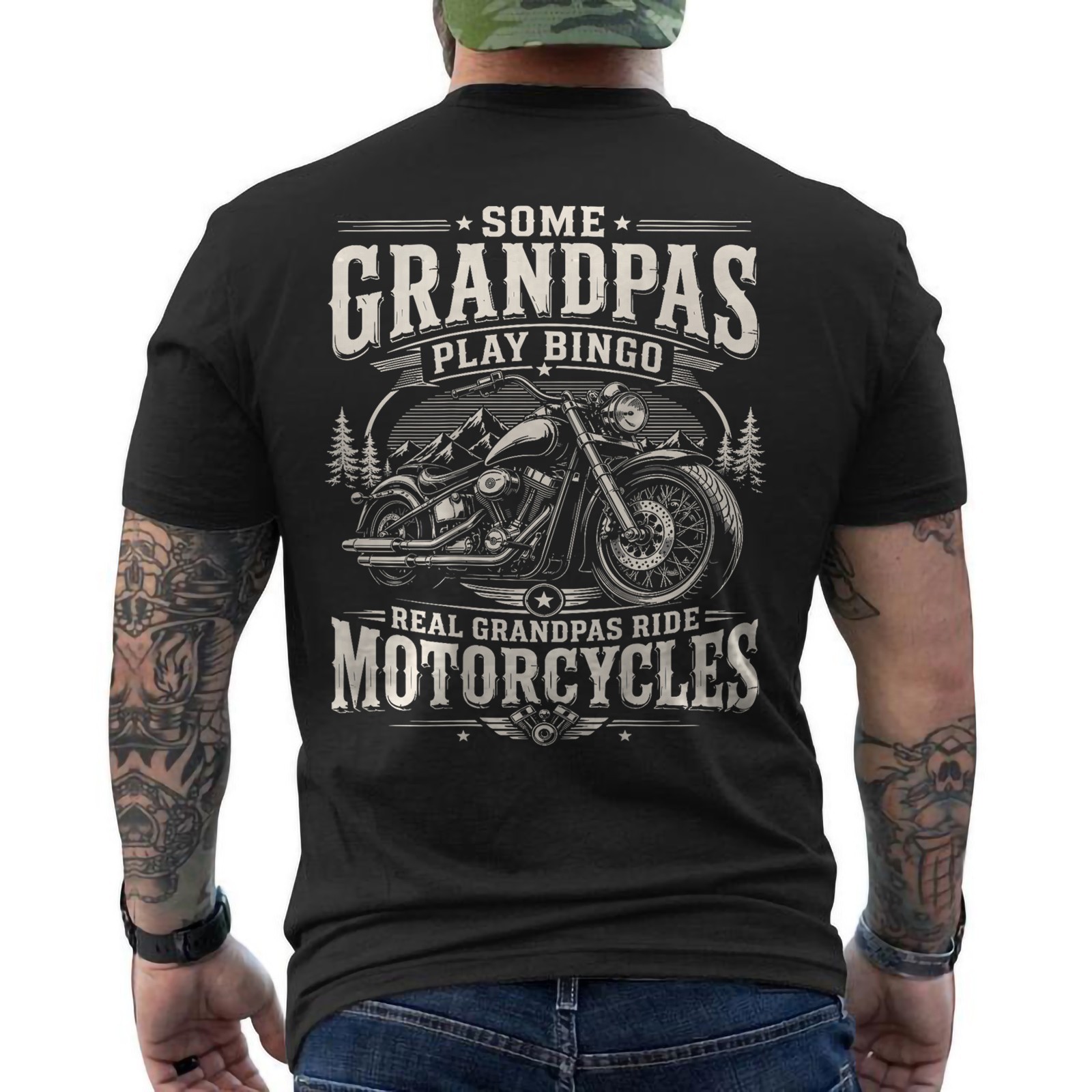 Some Grandpas Play Bingo Real Grandpas Ride a Motorcycles ON BACK T-Shirt