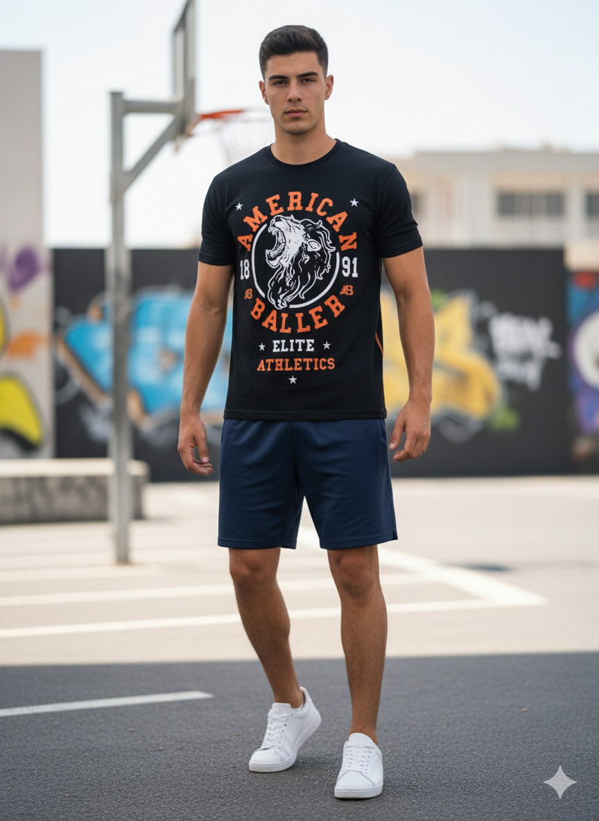 $40 AMERICAN FIGHTER BALLER Black ROAR Athletic Basketball Graphic T-shirt NWT