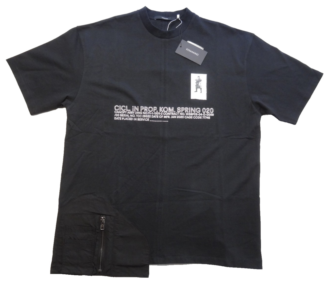 NWT Komakino M Utility Side Zip Pocket Black Short Sleeve Tee T-Shirt Designer
