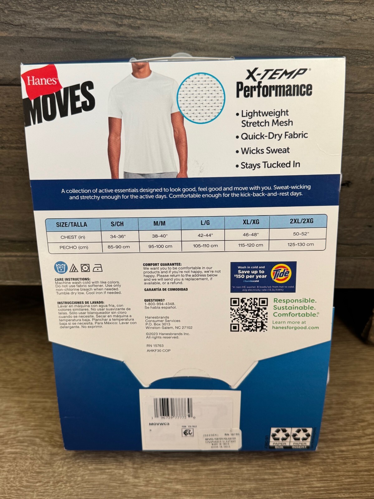 Hanes Moves 3 Pack Men White X-Temp Performance Crew Neck Tees Breathable SMALL