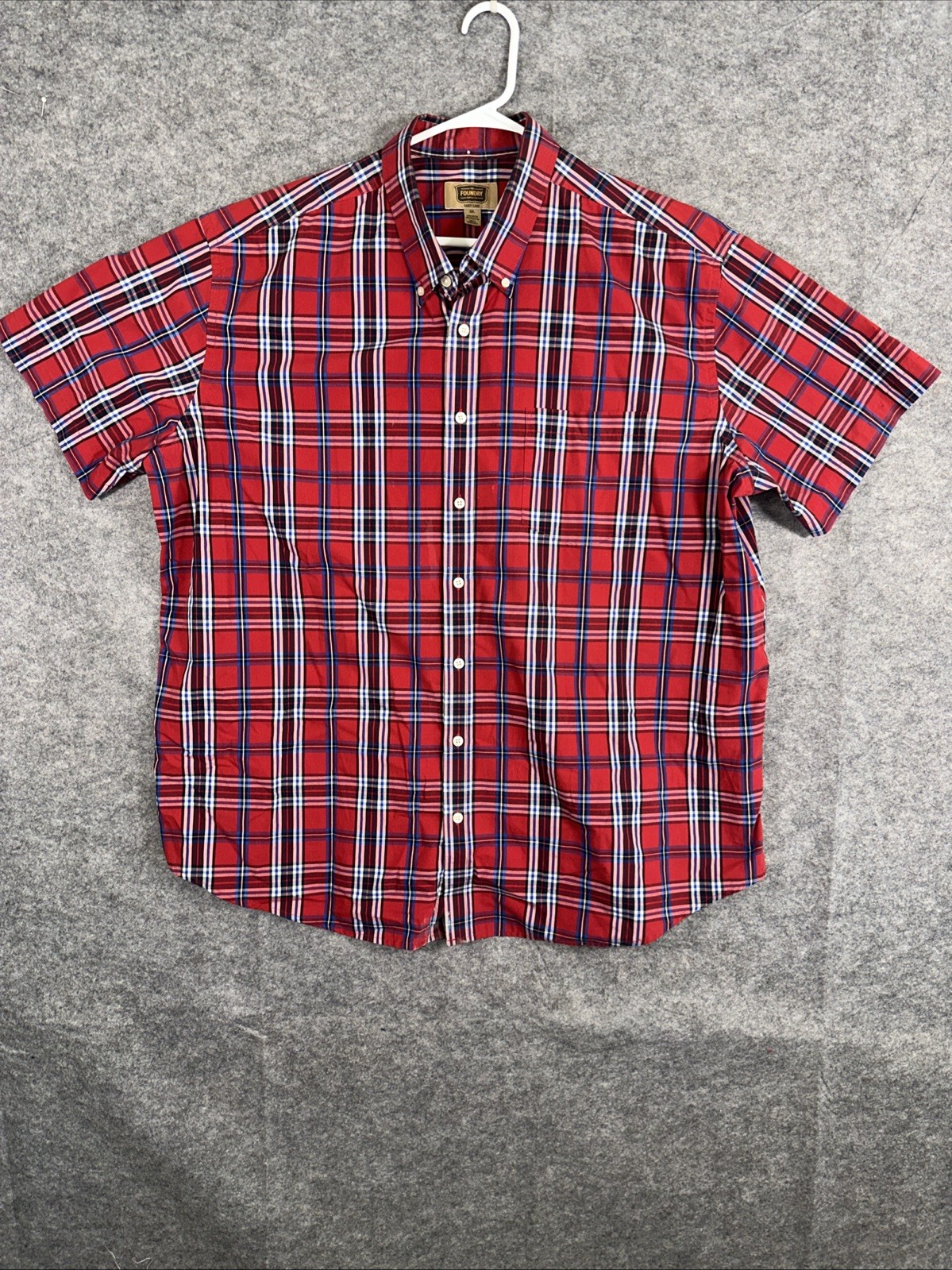 The Foundry Men’s 2XL Easy Care Red Plaid Button Down Shirt Short Sleeve