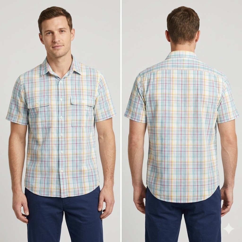 French Connection Men’s Plaid Shirt Size M Multi-Color Short Sleeve Cotton