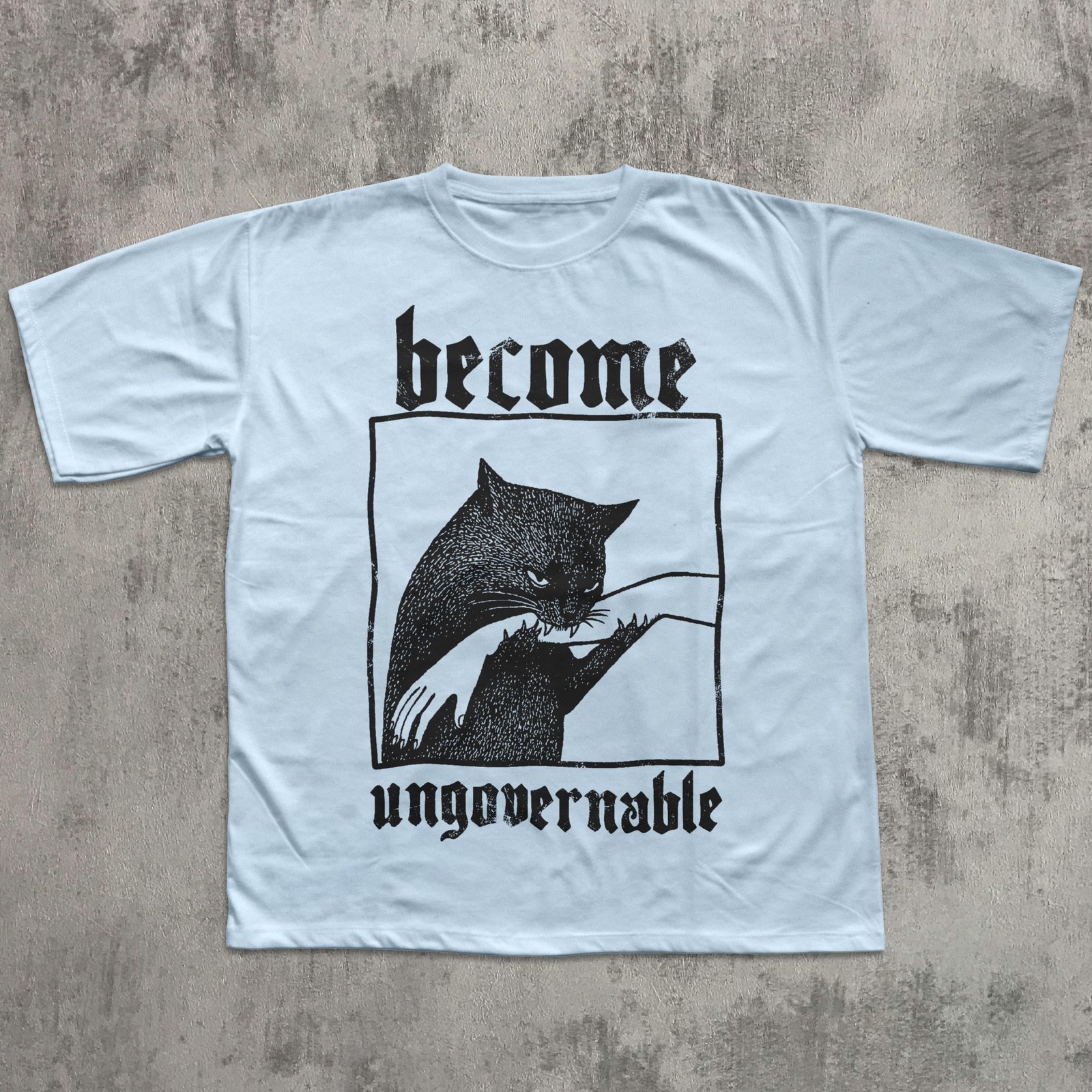 Become Ungovernable Cat Biting Hand Funny Graphic T-Shirt Unisex