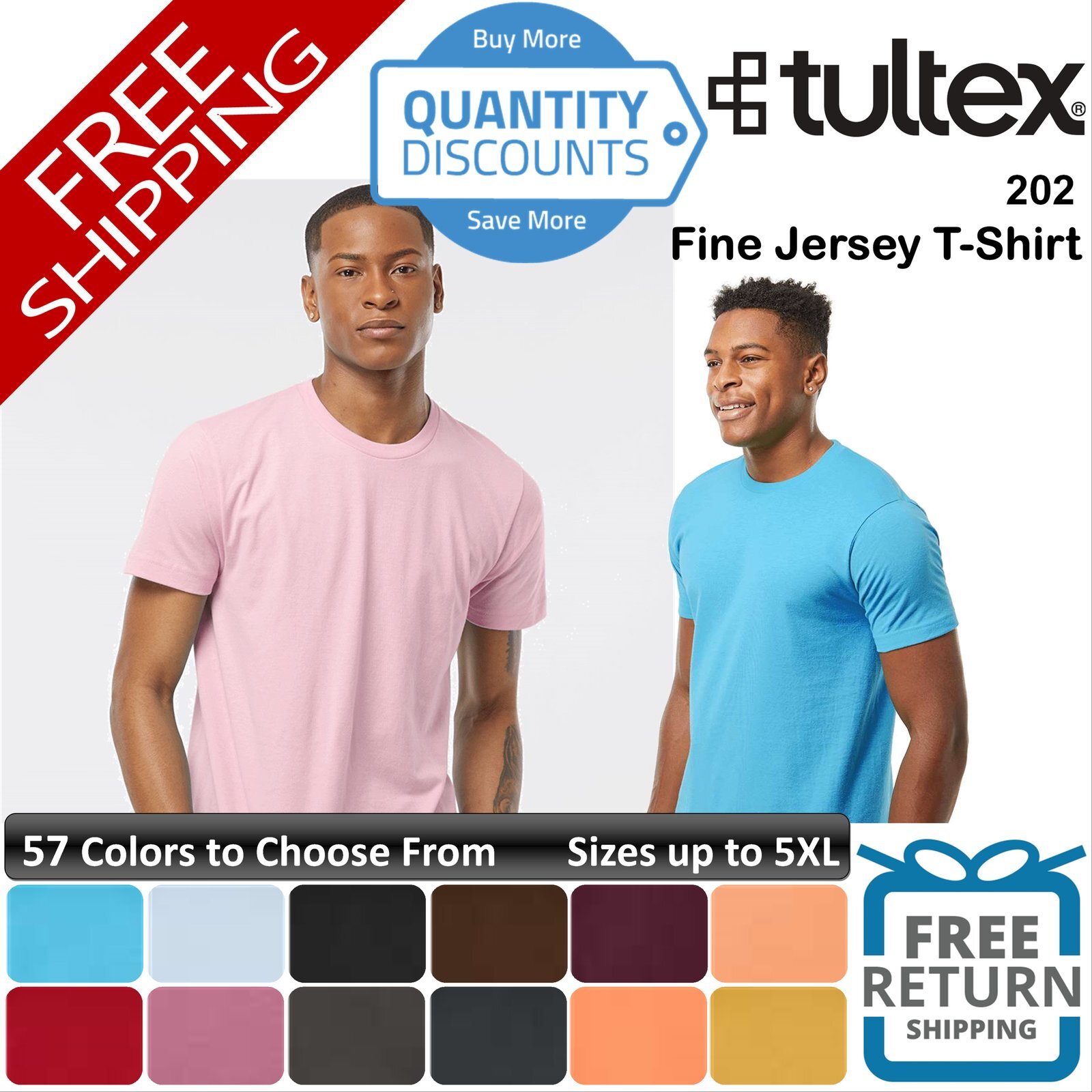🔥 Tultex Men Fine Short Sleeve ring-spun Jersey T-shirt Up To 3XL 202a