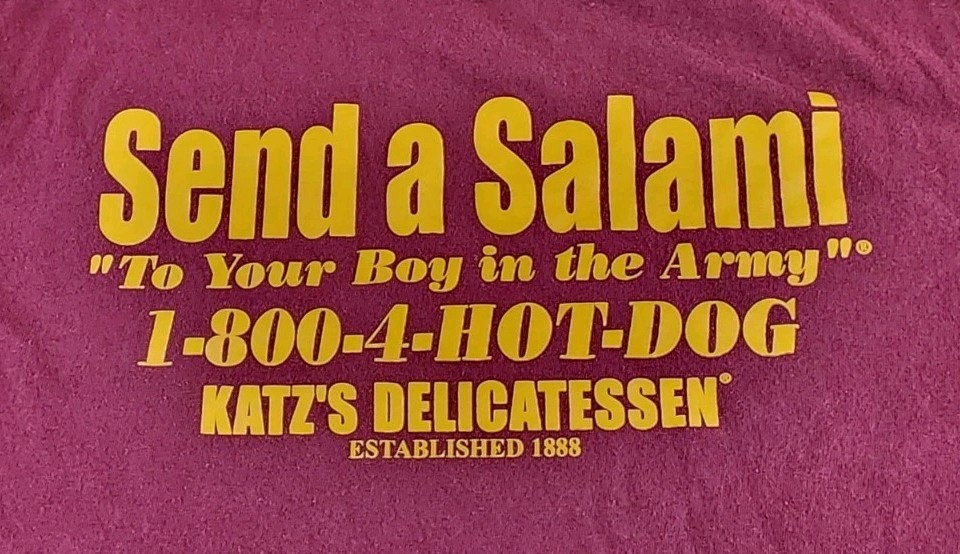 Katz’s Delicatessen Shirt Mens Medium Send A Salami To Your Boy Army Adult A37