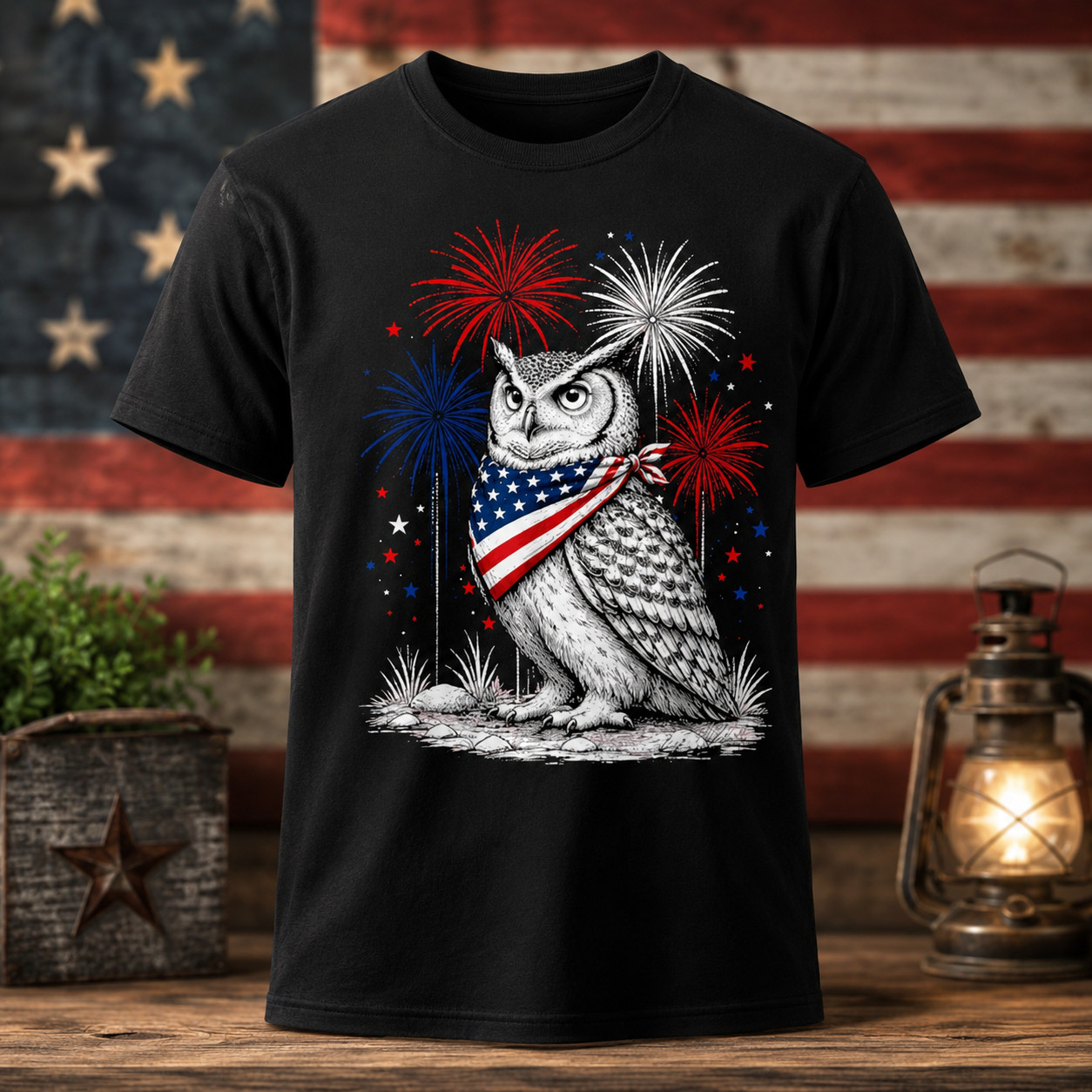 America’s 250th Patriotic Fireworks Owl Animal Lovers T-Shirt