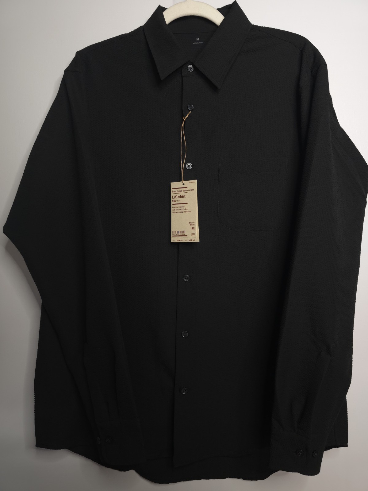 sz M. Muji Long sleeve, button down breathable seersucker Shirt, breeze materia