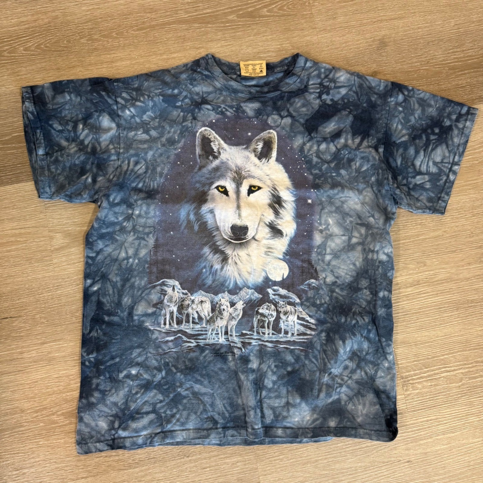 Y2K The Mountain T Shirt Mens Large Blue Tie Dye Wolf Pack Graphic Nature Tee