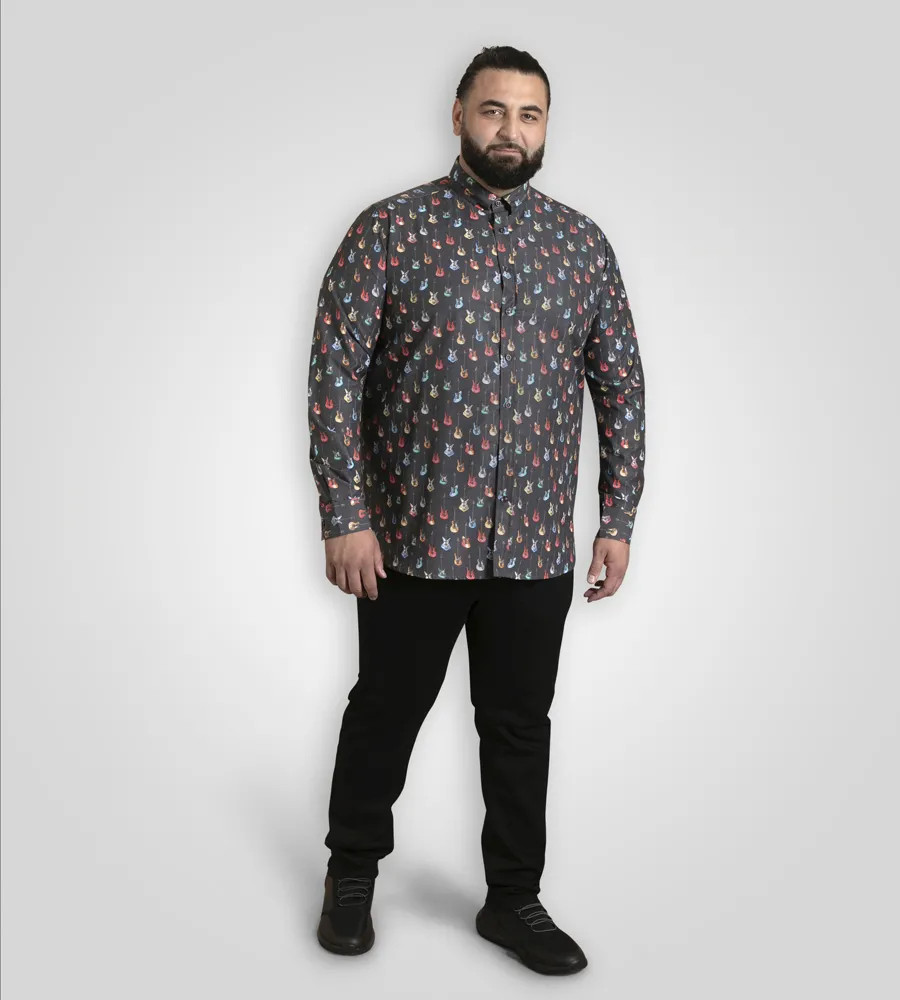 D555 Duke Big Mens Long Sleeve Shirt Guitar Print 2XL 3XL 4XL 5XL 6XL (111802)