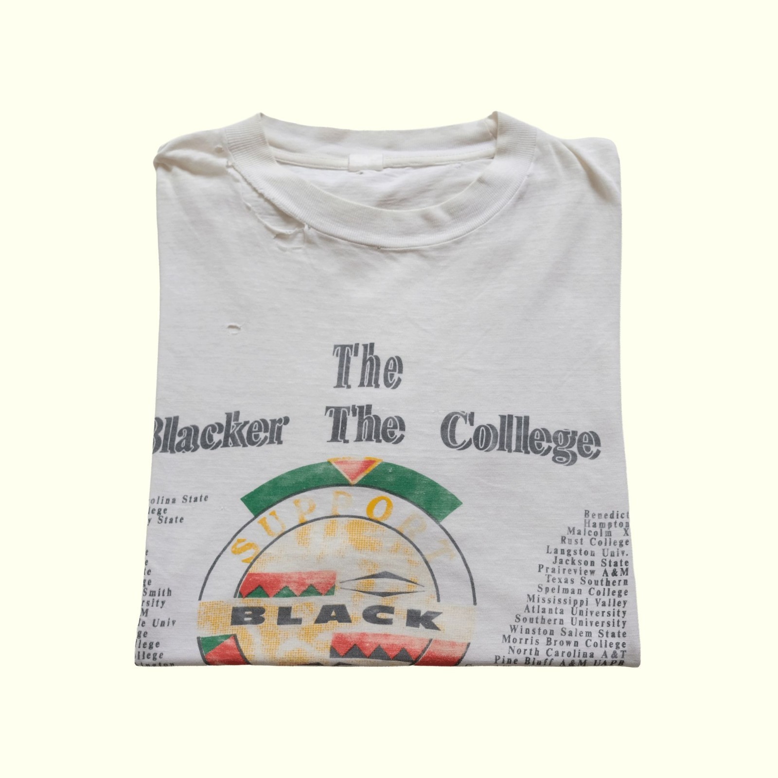 VTG 90s 80s RETRO HBCU SWEETER THE KNOWLEDGE GRAPHIC T SHIRT HAMPTON SPELMAN XL