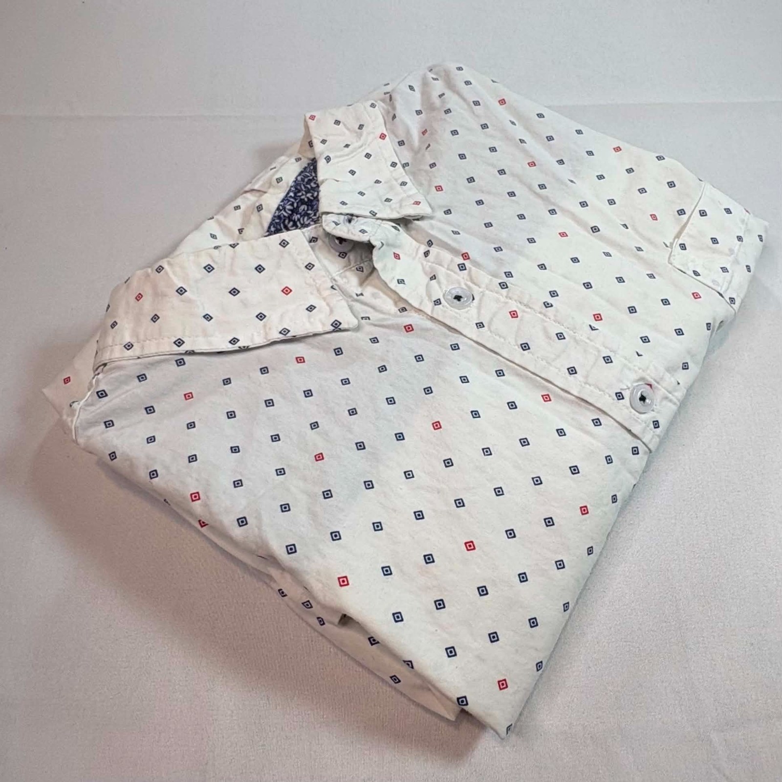 Eighth Avenue Men’s Short Sleeve Button Down Shirt Geometric White Size Large L